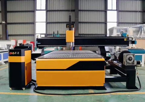 4 Axis CNC Router Machine for Wood and Soft Metal with Rotary Axis for 3D Engraving and Cutting in workshop setting