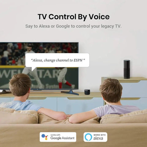 Two people using RM4 Mini Smart Infrared Remote Hub For 2.4GHz WiFi Control Lets You Power TV Air Conditioner Set Top Boxes