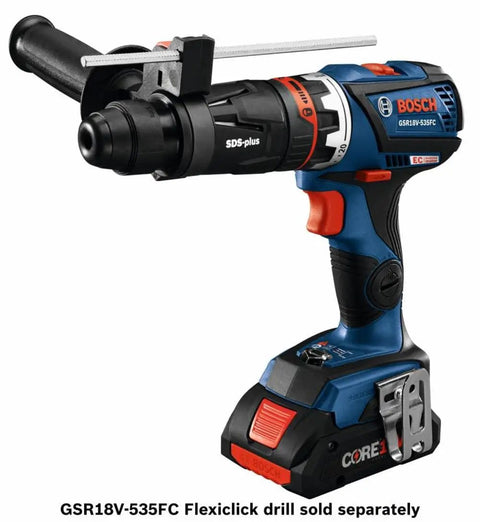 18V FlexiClick Compatible SDS-Plus Rotary Hammer Attachment with side handle on a drill, brushless, compact design