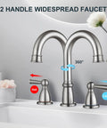 Widespread 8 Inch Bathroom Faucet With 3 Holes Brushed Nickel Finish Two Handles Pop Up Drain High Arc Spout