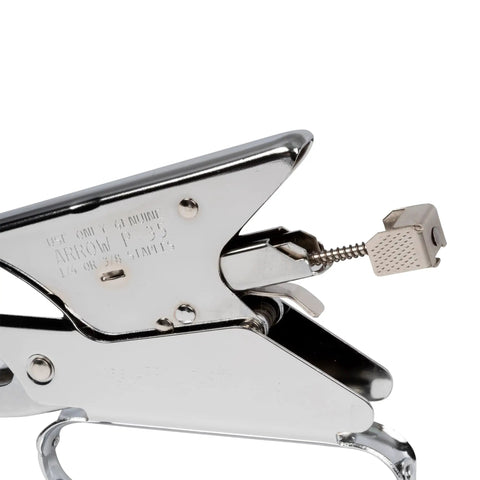 Heavy Duty Handheld Plier Stapler Makes Stapling Paper Bags Thin Plastics Cardboard A Breeze with open staple loading view.