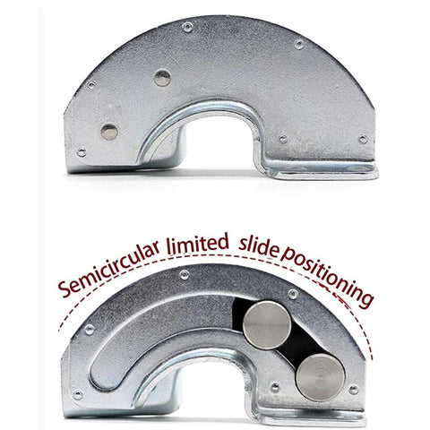 Two-piece stainless steel concealed cabinet door hinge with 90-degree torque limiter; side view