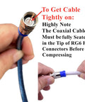 Close-up of installation using Coax Cable Crimping Tool Kit For RG6 And RG59 With Wire Stripper, includes 10 RG6 F Connectors