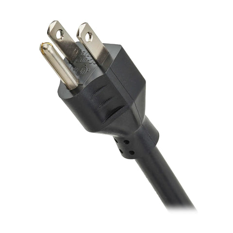 Close-up of plug from Beefy Heavy Duty 6 Outlet Power Strip With Rugged Metal Housing Mountable On Wall Or Under Desk Six Foot Cord