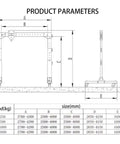 Diagram showing dimensions and specifications of Rock Solid Portable Gantry Crane With Four Thousand Four Hundred Pound Lift Capacity.