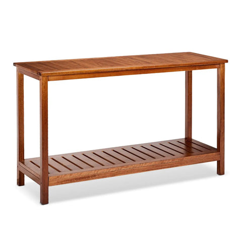 Solid Wood Outdoor Console Table With Two Tier Design For Patio Porch And Entryway Natural PU Lacquer Finish Weather Resistant