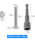 Heavy Duty 1/4-20 X 1-1/2 Inch Hex Head Bolts Set With Magnetic Nut Driver, 304 Stainless Steel Machine Screws, 30 Pieces, External Hex