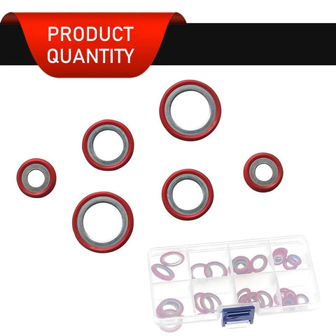 No Nonsense Heavy Duty Air Conditioning Compressor Port Seal Washer Kit With Top Shelf O Rings and Cooling Pump Repair Gasket in red seals.