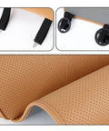 Premium Car Seat Leg Support Pad Cushion For Mini John Cooper Works Electric 2025 2026 Models showcasing straps and perforated PU leather.