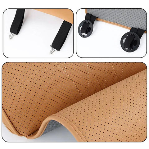Premium Car Seat Leg Support Pad Cushion For Mini John Cooper Works Electric 2025 2026 Models showcasing straps and perforated PU leather.