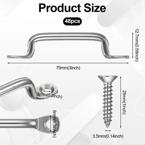 Beefy 48 Pcs Stainless Steel Footmans Loops With Screws Kit, 3 Inch Total Length, Heavy Duty Fasteners With 96 Flat Head Screws, Ideal For Outdoor Gear, Marine, DIY Projects, And Rope Attachments. 75mm loop with 5mm and 3.5mm screw size