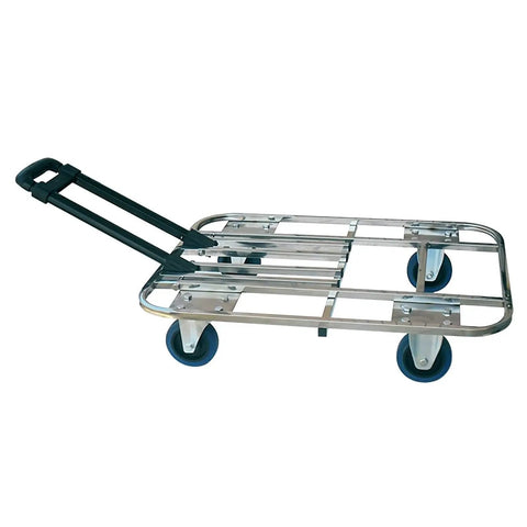 Heavy Duty Flatbed Cart Folding Hand Truck With Stainless Steel Tubing Telescopic Lever Wide Deck Platform 60x40 Size 3 Inch Wheel System Durable Construction For Worksite Or Warehouse Moving Heavy Loads, side view