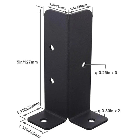 Heavy Duty Adjustable Deck Post Base Brackets Kit Fits 1.5x1.5 2x2 2x4 4x4 Wood Posts Reversible For Fences Pergolas Railings And Outdoor Projects Built Tough For Any Outdoor Setup Easy To Install, close-up view showing dimensions.