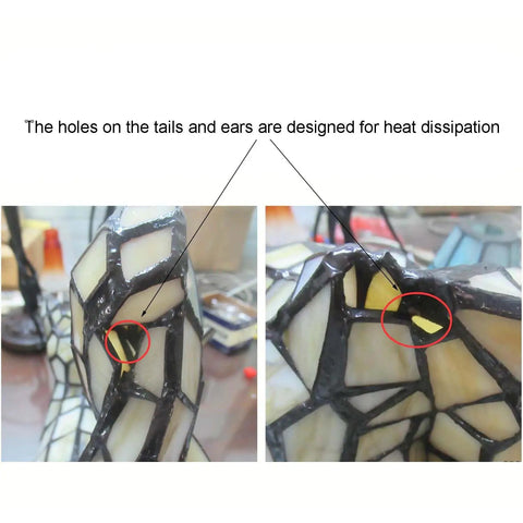 Heat dissipation holes in Two Cats In Love Tiffany Style Stained Glass Accent Table Lamp Night Light For Home Decor.