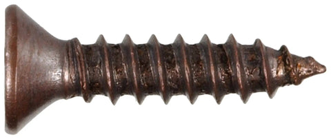 Top Notch Decorative Sheet Metal Screws 6 X 5/8 Inch Flat Head Antique Copper Phillips Drive Rustproof Fasteners For Wood And Thin Steel 40 Pack close-up view of a decorative copper sheet metal screw
