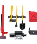 Six Piece RC Plastic Decoration Tool Set For One To Ten Scale Crawlers 4WD D90 D110 SCX10 Wraith Includes Gas Can Winch Jack Shovel Axe Pry Bar Red