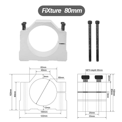 Aluminum CNC Motor Bracket Mount Clamp Kit With Screws 80mm Clamp For Spindle CNC Engraving Milling Machine Durable High Precision Holder Easy Install Tight Fit And No Slip, 80mm aluminum bracket with screws and dimension diagram