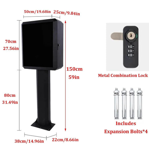 Heavy Duty EV Charger Lock Box With Key Weatherproof Cover For Electric Vehicles mounted on post with metal combination lock.