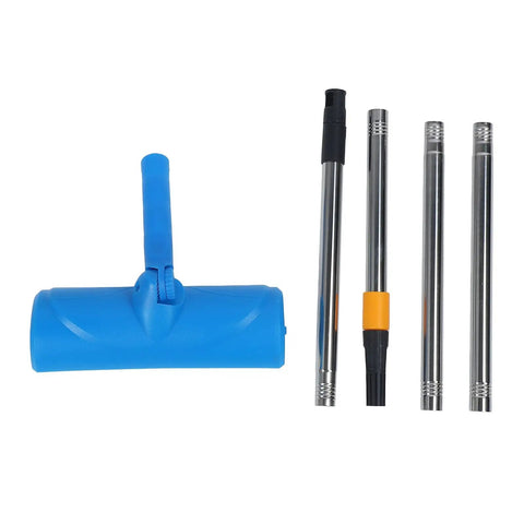 10 Inch Ceiling Paint Roller With Built In Splatter Guard Anti Drip Design For Effortless Home Makeovers That Save Your Floors And Deliver Butter Smooth Finish Without A Single Messy Cleanup Headache Today with blue handle and steel extension rods.