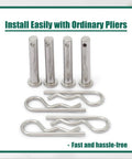 Heavy-Duty Clevis Pin And Clip Kit Replacement For Husqvarna Tiller Drive, Replaces 532132673 And 532003146, Pro-Grade Hardware That Protects The Drive Assembly And Extends Equipment Life. 4 steel pins and clips shown