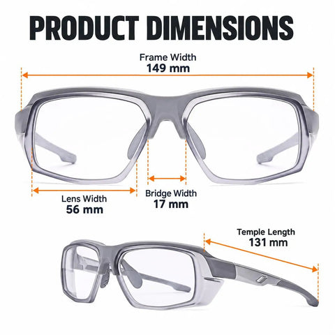 Product dimensions of Smooth Transition Z87 Safety Glasses With Hella Clear Photochromic Lenses Anti Fog UV400 Blue Light Blocking.