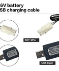 Close-up of 9.6V NiMH NiCd Battery Charger Cable With Tamiya Plug, USB input and connectors for RC Cars Tanks Planes Boats.