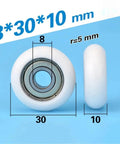 Heavy Duty Circular Arc Plastic Coated 608ZZ Bearings With Low Noise Design Featuring Self Lubricating Pom Guide Wheels looking from the side