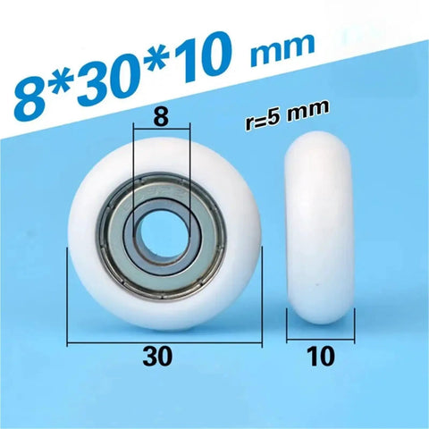 Heavy Duty Circular Arc Plastic Coated 608ZZ Bearings With Low Noise Design Featuring Self Lubricating Pom Guide Wheels looking from the side