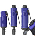 Knockout 3mm And 6mm Shank Pneumatic Die Grinder Running 25000 Rpm, three sizes shown in blue, ideal for metal polishing.