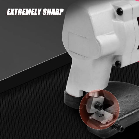 Close-up of Sicwedim Electric Metal Cutting Shears showing sharp blade for cutting thin metal sheets.