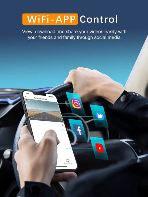 Person using smartphone app for FHD 1080P Car Dash Cam With Night Vision 150 Degree Wide Angle 6G Lens WDR