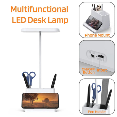 Rechargeable Tiny Desk Lamp With LED Gooseneck, Dimmable Brightness For Dorm Room Or Home Office, White Finish, Compact Pen Holder Desk Light, Ideal For Study Table And Keyboard Use For Kids And Teens