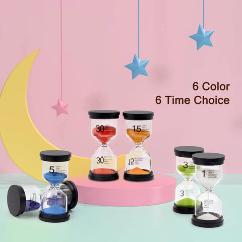 Colorful Sand Timer Set With Six Time Options 1 3 5 10 15 30 Minutes For Classroom Home Office Kitchen Protective Cover Multicolor