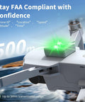FAA Compliant Remote ID Module For Drones With Strobe Light And Buzzer, Waterproof GPS Tracker displayed on flying drone.