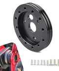 Slick Hardcore Street Ready Six To Three Hole Steering Wheel Adapter With Quick Release Hub and Rugged Locking Bolts For Universal Car Mods And Daily Cruisers Black, side view showing the adapter with bolt holes.