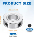 Set of Shaft Collars One Half Inch Bore, One Inch Outer Diameter, Five Sixteenth Inch Height, Carbon Steel, Silver Finish, Pack of Four, Great Gear for Wheelbarrows, Industrial Machinery, Tools and DIY Projects; 12 mm size