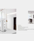 Waterproof Pop Up Power Strip With Smart Lifting Mechanism for Desk and Kitchen, white flush mount design on countertop.