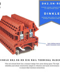 DIN Rail Terminal Block Screw Type DK2.5N-RD Red, UL 600V 20A 12-22AWG, heavy-duty with two jumper ports, UL listed.