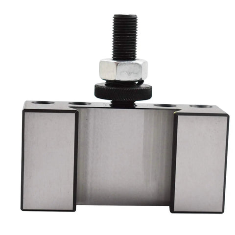Hella Sturdy 250 101 Quick Change Tool Post Set For Mini Lathe And Metal Machining featuring a steel face holder with bolt and fixed sides.