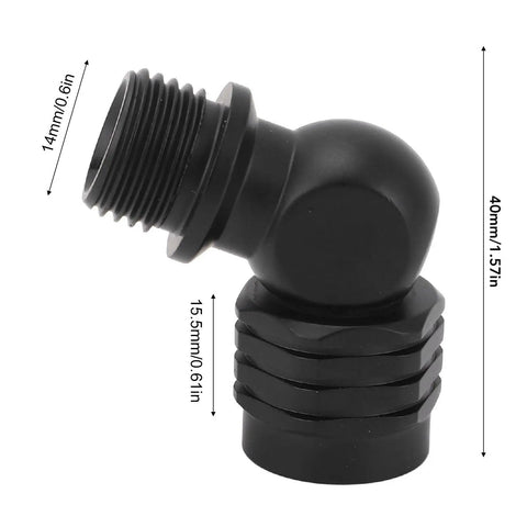 Black diving regulator adapter with 110 degree swivel, 40mm height, for second stage connector ensuring slick air flow in scuba setups.