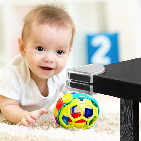 36 Pack Slim Clear Edge Bumpers For Baby Safety Corner Protectors Edge Guards For Furniture Tables Windows Beds And More Transparent Cushions To Keep Your Home Kid Proof on table with baby nearby
