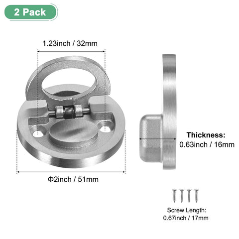 Front and side view of 2-Pack Stainless Steel Flush Ring Pull Handles 2.56 x 1.18 Inch Recessed Door Pulls with screws included