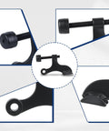 Built Tough Zinc Hinge Pin Door Stops Adjustable Matte Black Finish With Plush Bumper Caps To Save Drywall And Hardwood Floors Effortless Drop In Installation Eight Pack close-up showing detailed construction and sturdy design.