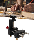 Pro Grade Table Clamp Vise For Woodworking, hands using woodworking tools with portable bench vise in foreground