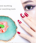2 Pack Resin Nail Art Palette With Gold Edge Durable Pro Grade Nail Art Palettes for mixing colors beside manicured hand