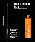 Heavy Duty Six Inch Security Torx Bit Set Twelve Piece S2 Steel Magnetic Star Bits listed with sizes and features on a black background.