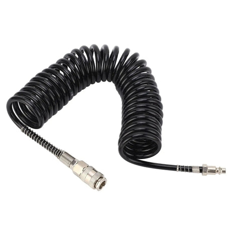 Flexible Coiled Air Hose With Fast Plug N Play Connector For Car Motorcycle Tire Inflation Pump Lightweight Pu Steel Tube Anti Kink 16 Feet Heavy Duty No More Tangles Air Compressor Extension Garage Workshop Smooth Ride Tool Mechanics Crew, black coiled hose