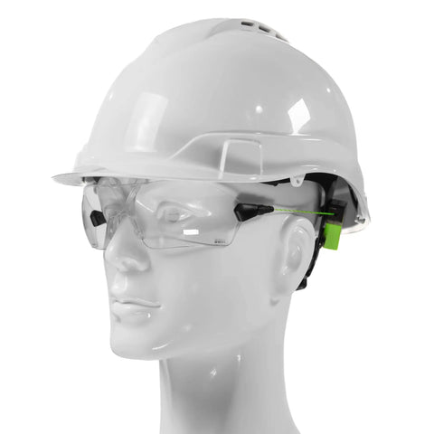 Hard Hat Safety Glasses With Interchangeable Lenses Anti Fog Anti Scratch Ansi Certified Ppe Eyewear mounted on a white hard hat.