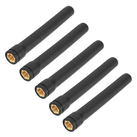 Five Pack 3 Dbi SMA Male Antennas With Rubber Sleeves For LoRa Modules, High Gain WiFi, shown in black ABS shell, indoor outdoor use.