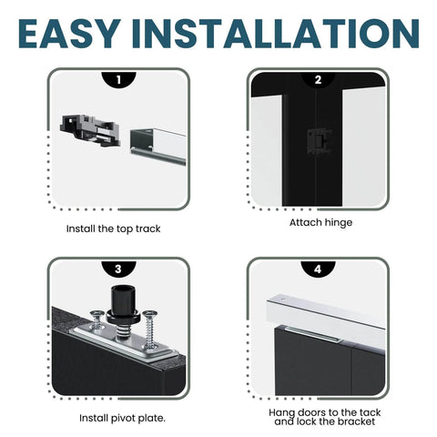 Installation steps for Black Bi-Fold Closet Door With Frosted Tempered Glass, 72 By 80 Inches Opening, Wood Grain Laminate.